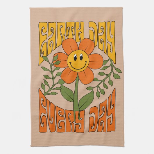 Linge De Cuisine Fleur marguerite rétro des années 70 (Vertical)