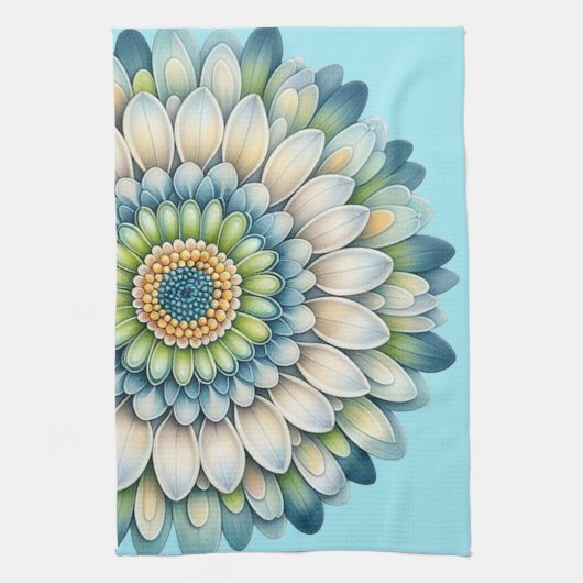 Linge De Cuisine Fleur mod - Bleu, Sage et Jaune (Vertical)