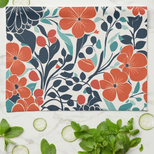 Linge De Cuisine Fleur moderne et noire (Plié)