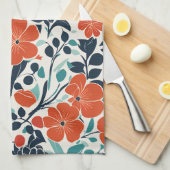 Linge De Cuisine Fleur moderne et noire (Quart Plié)