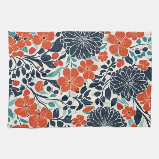 Linge De Cuisine Fleur moderne et noire (Horizontal)