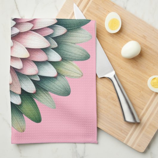 Linge De Cuisine Fleur Mood - Rose, Sage et Jaune (Quart Plié)