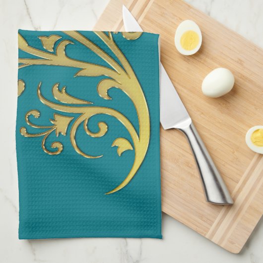 Linge De Cuisine Fleur Or Abstraite de luxe Faux (Quart Plié)