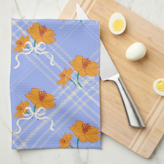 Linge De Cuisine Fleur orange mignonne sans soudure sur bleu plaid
