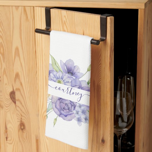 Linge De Cuisine Fleur personnalisée aquarelle violette (Pliage en tiers)