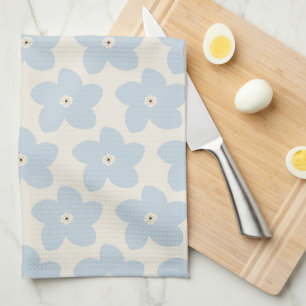Linge De Cuisine Fleur Rétro Bleu Clair Et Crème