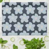 Linge De Cuisine Fleur Rétro Bleu Clair Et Navy (Plié)