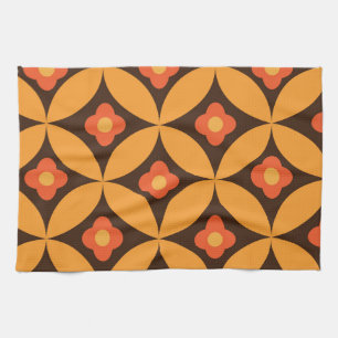 Linge De Cuisine Fleur rétro sur cercles orange du milieu du siècle