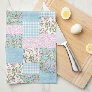 Linge De Cuisine Fleur rose de pomme sur le papier à écaille bleu F