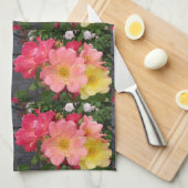 Linge De Cuisine Fleur Rose de Roses Jaunes Rouges (Quart Plié)