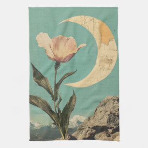 Linge De Cuisine Fleur rose et lune de croissant