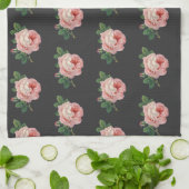 Linge De Cuisine Fleur rose nom personnalisé gris (Plié)
