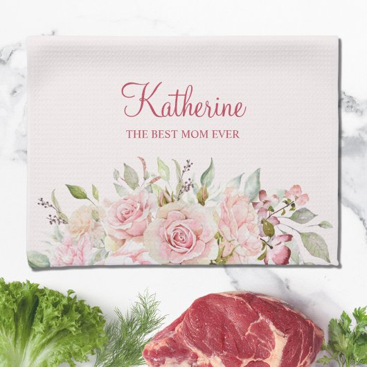 Linge De Cuisine Fleur Rose Pastel Floral La Meilleure Maman Jamais