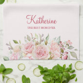 Linge De Cuisine Fleur Rose Pastel Floral La Meilleure Maman Jamais (Plié)