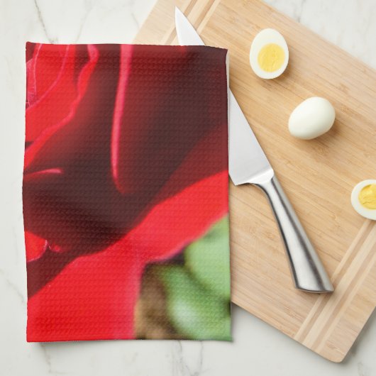 Linge De Cuisine Fleur rose rouge vif Belle florale (Quart Plié)