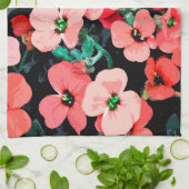 Linge De Cuisine Fleur rouge aquarelle (Plié)