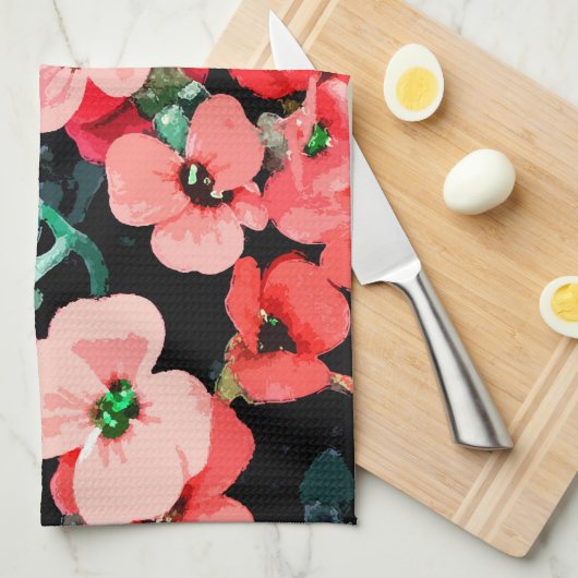 Linge De Cuisine Fleur rouge aquarelle (Quart Plié)