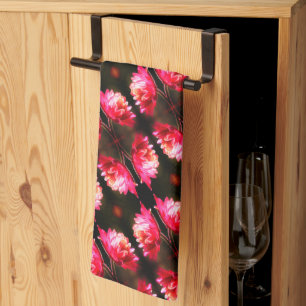 Linge De Cuisine Fleur Rouge Dans Le Soleil Clôturer Motif