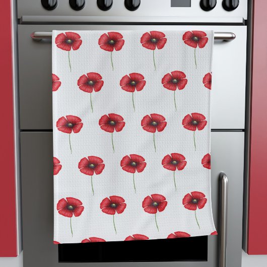 Linge De Cuisine Fleur rouge mignon Motif sur blanc