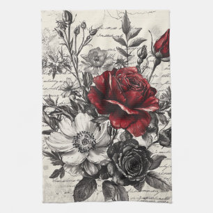 Linge De Cuisine Fleur rustique et calligraphie - Papier Brown viei