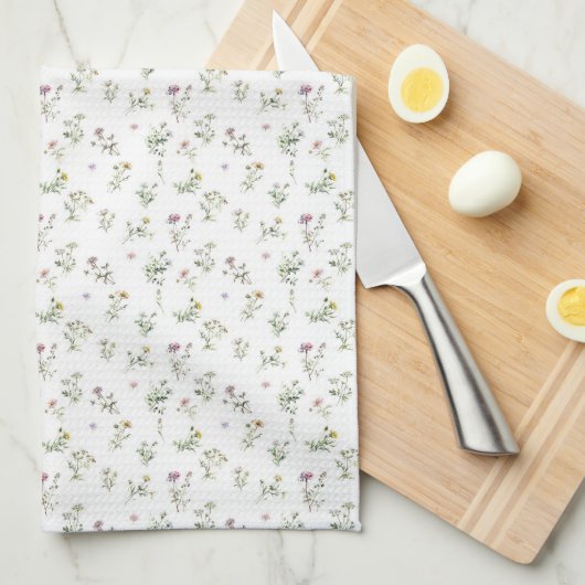 Linge De Cuisine Fleur sauvage de prairie motif délicat (Quart Plié)