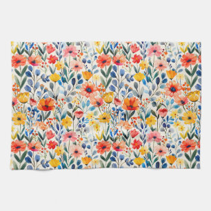 Linge De Cuisine Fleur sauvage de ressort d'aquarelle Arrière - pla