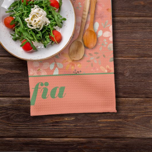 Linge De Cuisine Fleur sauvage jaune boho motif nom personnalisé or