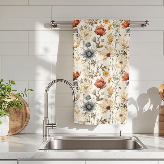Linge De Cuisine Fleur séchée vintage Navy Terracotta
