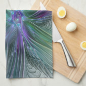 Linge De Cuisine Fleur vert violet Art Abstrait moderne Fractal (Quart Plié)