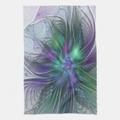 Linge De Cuisine Fleur vert violet Art Abstrait moderne Fractal (Vertical)