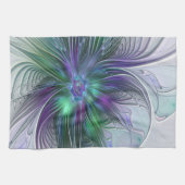 Linge De Cuisine Fleur verte abstraite moderne fractale violette (Horizontal)