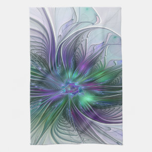 Linge De Cuisine Fleur verte abstraite moderne fractale violette