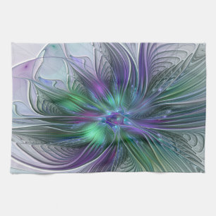 Linge De Cuisine Fleur verte abstraite moderne fractale violette