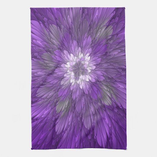 Linge De Cuisine Fleur Violette Psychedelique Art Fractal Abstrait (Vertical)