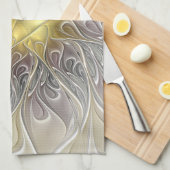 Linge De Cuisine Fleurir Avec Or Moderne Fleur Abstraite Fractale (Quart Plié)