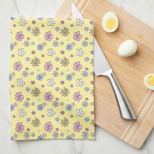 Linge De Cuisine Fleuris fantaisistes jaunes de printemps joyeux (Quart Plié)