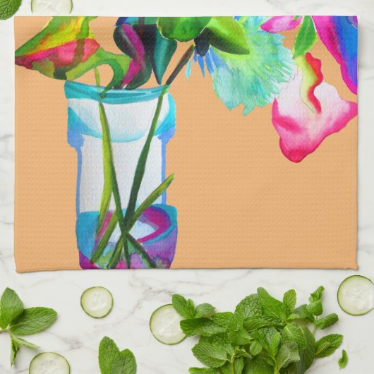 Linge De Cuisine Fleuron floral moderne (Plié)