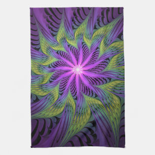 Linge De Cuisine Fleuron vert violet Art Abstrait fractal moderne
