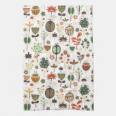 Linge De Cuisine Fleurs Abstraites Brown Vertes Et Rouges (Vertical)