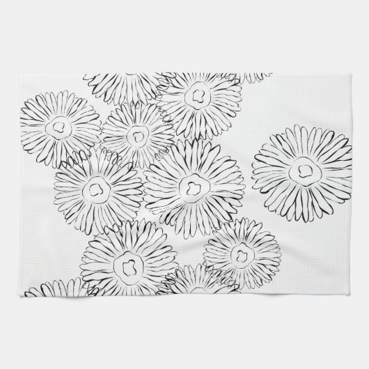 Linge De Cuisine Fleurs abstraites de printemps noir et blanc (Horizontal)