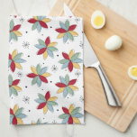 Linge De Cuisine Fleurs Abstraites funky au milieu du siècle<br><div class="desc">Cette serviette de cuisine à fleurs funky du milieu du siècle présente des fleurs de marguerite abstraites rouges,  bleues,  jaunes et vertes,  ainsi que des étoiles et des points. Il ajoutera que POP que vous voulez accrocher à votre porte du four!</div>