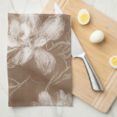 Linge De Cuisine Fleurs Abstraites Marron Blanc (Quart Plié)