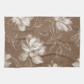 Linge De Cuisine Fleurs Abstraites Marron Blanc (Horizontal)
