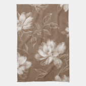 Linge De Cuisine Fleurs Abstraites Marron Blanc (Vertical)