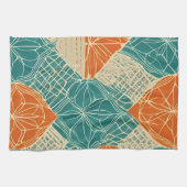 Linge De Cuisine Fleurs abstraites sarcelle, orange et beige (Horizontal)