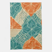 Linge De Cuisine Fleurs abstraites sarcelle, orange et beige (Vertical)