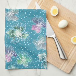 Linge De Cuisine Fleurs Abstraites sur de beaux tons bleu clair
