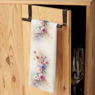 Linge De Cuisine Fleurs aquarelle jaune rouge rose bleu vert