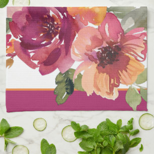 Linge De Cuisine Fleurs aquarelles d'automne bordeaux et orange 