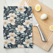 Linge De Cuisine Fleurs blanches (Quart Plié)